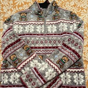 No Boundaries Gray and Red Teddy Bear Zip-Up Sweater